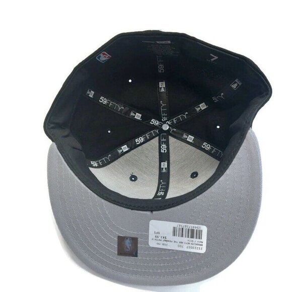 59Fifty New Era Mens Size 7 NBA Brooklyn Nets Fitted Hat Cap Pennant Patch Black - Picture 6 of 7